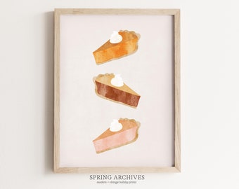 Thanksgiving Pies Printable Wall Art, Pumpkin Pie Art Digital Download, Fall Home Decor, Thanksgiving Dinner Art Prints