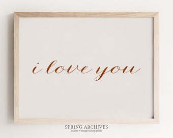 PRINTABLE I Love You Word Art Print, Valentines Day Wall Art, Minimalist Valentines Home Decor, Simple Romantic Digital Download