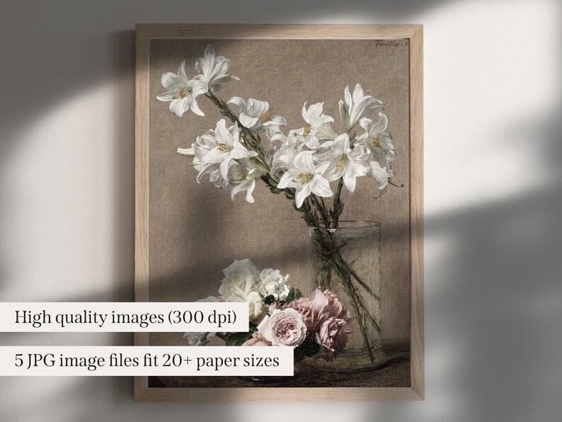 PRINTABLE Vintage White Flowers Wall Art, Floral Painting Art Print ...