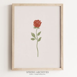 PRINTABLE Rose Art Print, Valentines Day Wall Art, Scandi Valentines Home Decor, Minimalist Romantic Digital Download