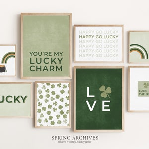 St Patricks Day Gallery Wall Bundle, Set of 16 Printables, Modern St Patrick&#39;s Day Home Decor, Green Wall Art Prints Instant Download