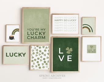 St Patricks Day Gallery Wall Bundle, Set of 16 Printables, Modern St Patrick's Day Home Decor, Green Wall Art Prints Instant Download