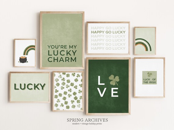St Patricks Day Gallery Wall Bundle, Set of 16 Printables, Modern St Patrick's Day Home Decor, Green Wall Art Prints Instant Download
