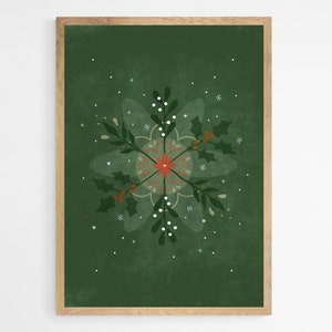 PRINTABLE Botanical Snowflake Wall Decor Christmas Decorations Festive Digital Download Holiday Wall Art Xmas Printables Print at Home
