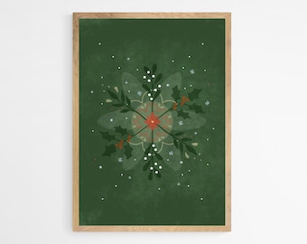 PRINTABLE Botanical Snowflake Wall Decor Christmas Decorations Festive Digital Download Holiday Wall Art Xmas Printables Print at Home