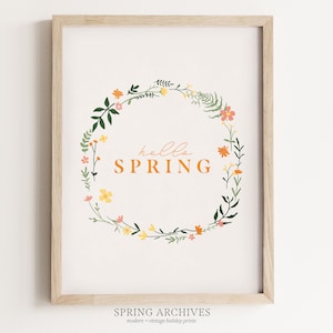 Hello Spring Wydruk artystyczny do wydrukowania, Wielkanoc Natychmiastowe pobieranie Wystrój domu, Dekoracje wieńców kwiatowych, Graficzny cytat na ścianę