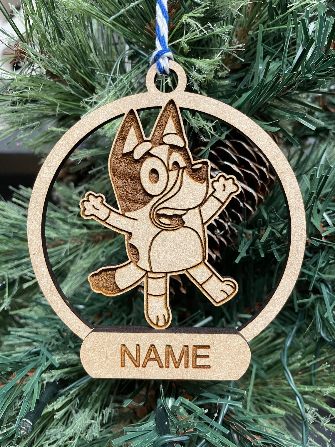 Personalised Bluey Christmas Tree Decoration Bauble MDF Wood Etsy