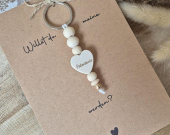 Patentante fragen, Schlüsselanhänger Patentante Patenonkel, Godi, Madrina Geschenk Schwangerschaft Geburt Babyparty Taufe, Taufpate Geschenk