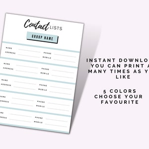 Printable Contact List, Print at Home Address Book Insert, Simple A4 ...
