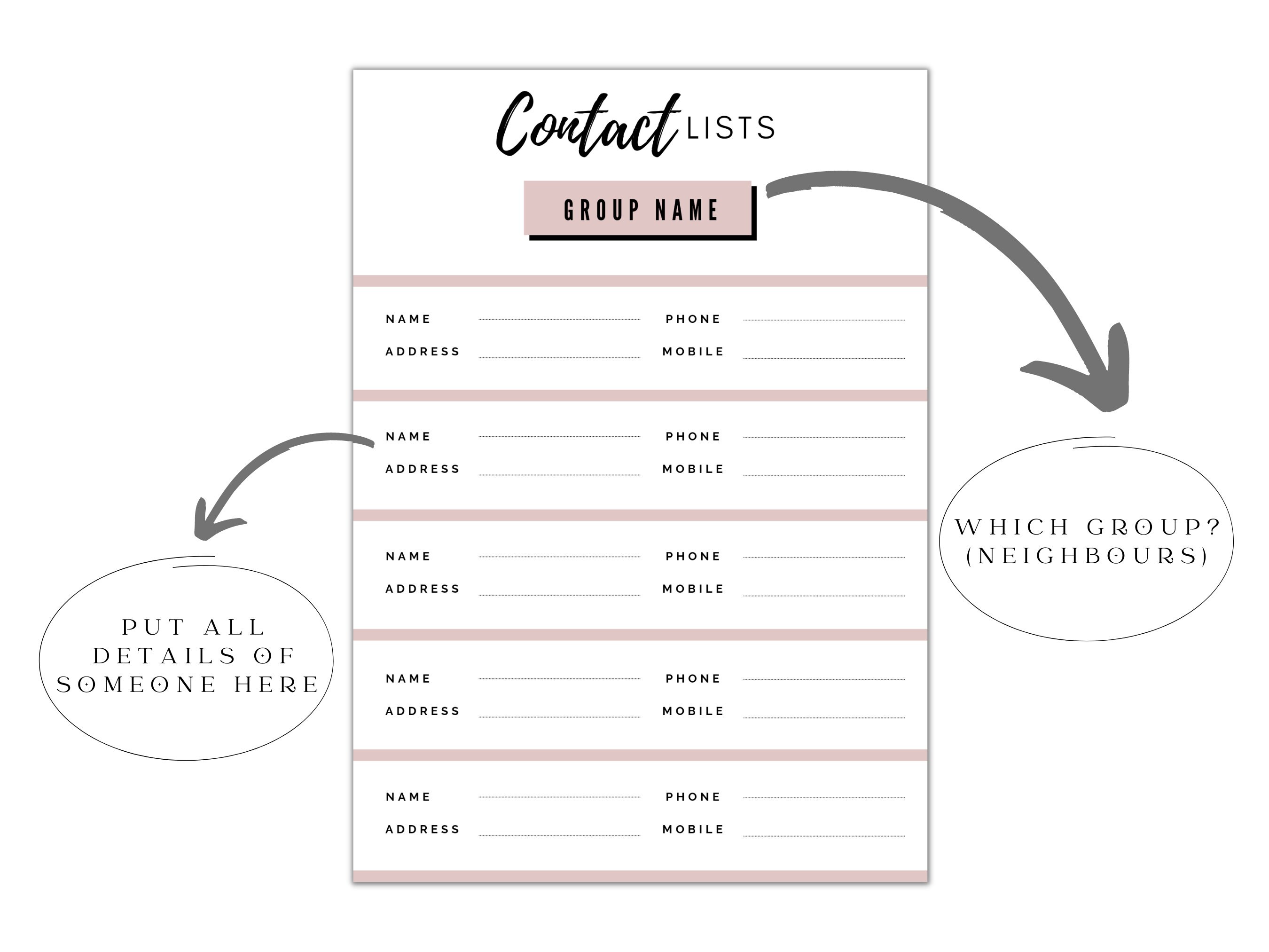 Printable Contact List, Print at Home Address Book Insert, Simple A4 ...