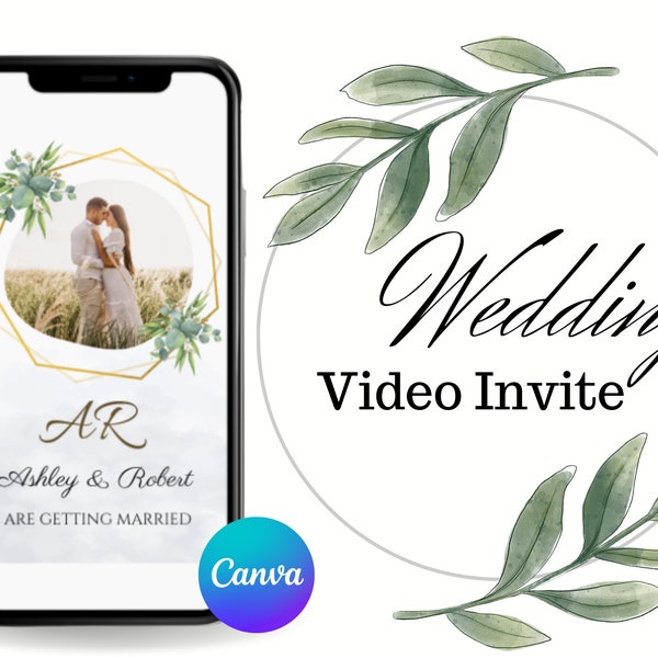 Wedding Video Invitation, Animated Greenery Invite, Gold Wedding Invites, Save the date Video Evite, Electronic Invitation Template