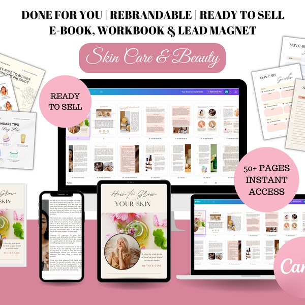 Skin Care Workbook | Skincare Planner | Skin Care | Editable Canva Template| Coach Template| Lead Magnet| Brandable ECourse |Done For You