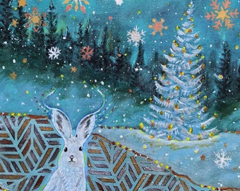 Winter bunny holiday card