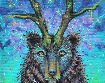 Original oil Painting. "Ursalune" Magic Realism visonary art