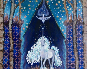 Pintura al óleo original "Ascenso a la luz de las estrellas"