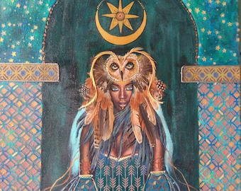 Pintura original "Diosa Inanna" / Bellas artes original en técnica mixta