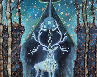Original painting  "Star Bourne Stag"|visionary artwork