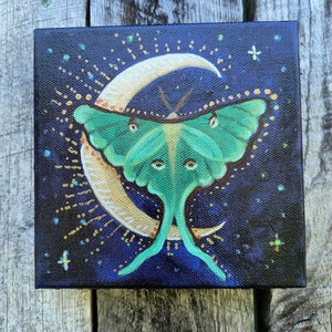 Original mixed media painting. &quot;Mystical Luna Moth&quot;