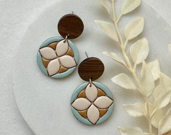 Round Tile Boho Clay Earrings | Talavera Tile Earrings | Boho Clay Dangle Earrings | Lightweight Polymer Clay Earrings