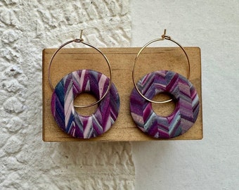 Purple Fuchsia Clay Hoop Earrings | Boho Clay Earrings | Lightweight Statement Earrings | Polymer Clay Hoop Earrings