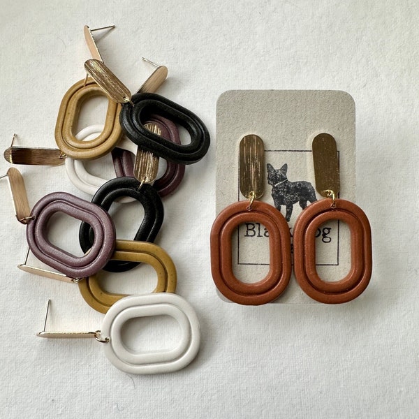 Modern Oval Clay Earrings | Modern Boho Earrings | Geometric Clay Earrings | Lightweight Polymer Clay Dangle Earrings