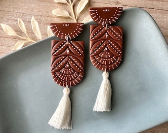 Terracotta Tile Clay Earrings | Talavera Tile Earrings | Ceramic Tile Earrings | Polymer Clay Dangle Earrings | Lightweight Earrings