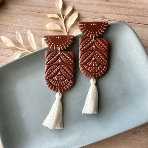 Terracotta Tile Clay Earrings | Talavera Tile Earrings | Ceramic Tile Earrings | Polymer Clay Dangle Earrings | Lightweight Earrings