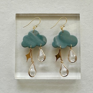 Cloud & Raindrop Clay Earrings | Storm Cloud Earrings | Boho Polymer Clay Earrings | Lightweight Dangle Earrings