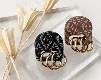 Oversized Stud Clay Earrings | Gold Ring Earrings | Boho Clay Earrings | Lightweight Statement Earring | Polymer Clay Stud Earring