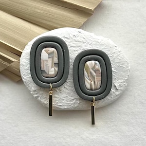 Grey Stone Statement Stud Clay Earrings | Minimalist Clay Earrings | Oversized Stud Earrings | Lightweight Polymer Clay Stud Earrings