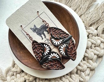 Black Floral Moth Clay Earrings | Cottagecore Earrings | Lightweight Polymer Clay Earrings