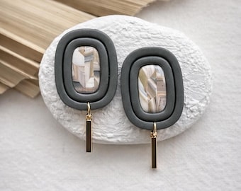 Grey Stone Statement Stud Clay Earrings | Minimalist Clay Earrings | Oversized Stud Earrings | Lightweight Polymer Clay Stud Earrings