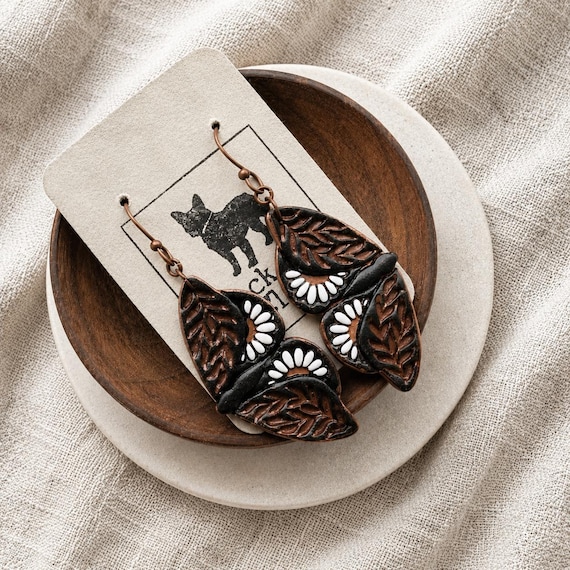 Black Floral Moth Clay Earrings | Cottagecore Earrings | Lightweight Polymer Clay Earrings