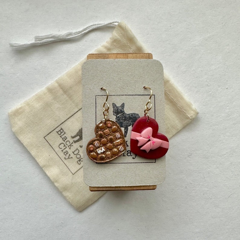 Box of Chocolates Clay Earrings Valentines Day Gift Valentines Day Earring Lightweight Polymer Clay Earring image 1