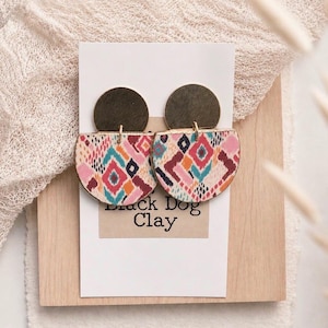 Colorful Tribal Print Clay Earrings | Mudcloth Print Dangle Earrings | Lightweight Statement Earrings | Polymer Clay Dangle Earrings