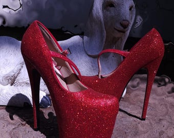 Upcycled Red Glitter Platform Heels • 7-Inch Stiletto, 2-Inch Platform