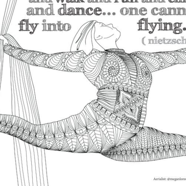 Aerial Silks Coloring Book Page: "Those who would learn to fly..."