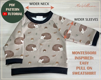 Montessori inspired toddler sweatshirt sewing pattern, Montessori clothes sewing patter, sweatshirt pattern pdf