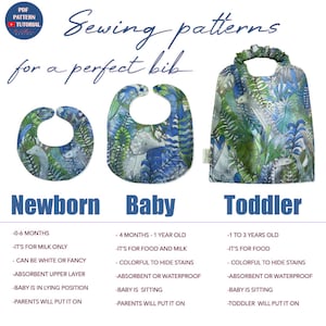 Bibs patterns set, PDF pattern baby bib, newborn bib, toddler bib sewing pattern and videotutorial