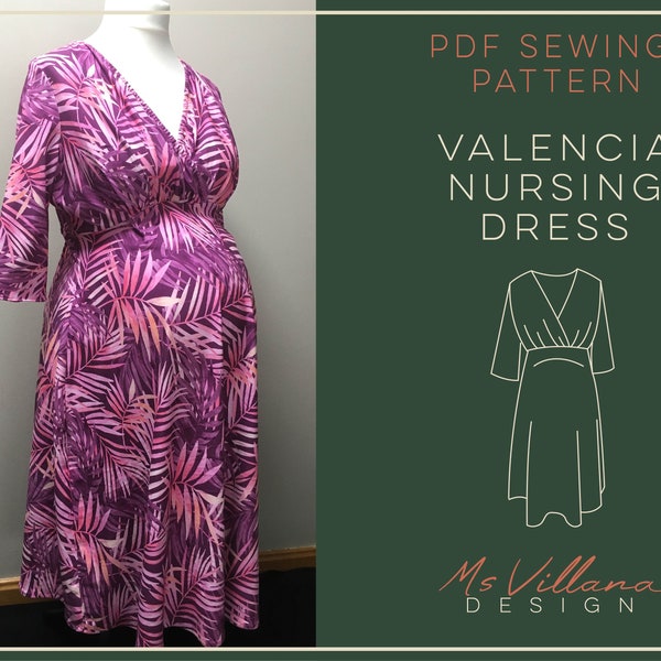 Nursing dress pattern, pregnancy breastfeeding dress sewing, instant download pdf pregnancy pattern