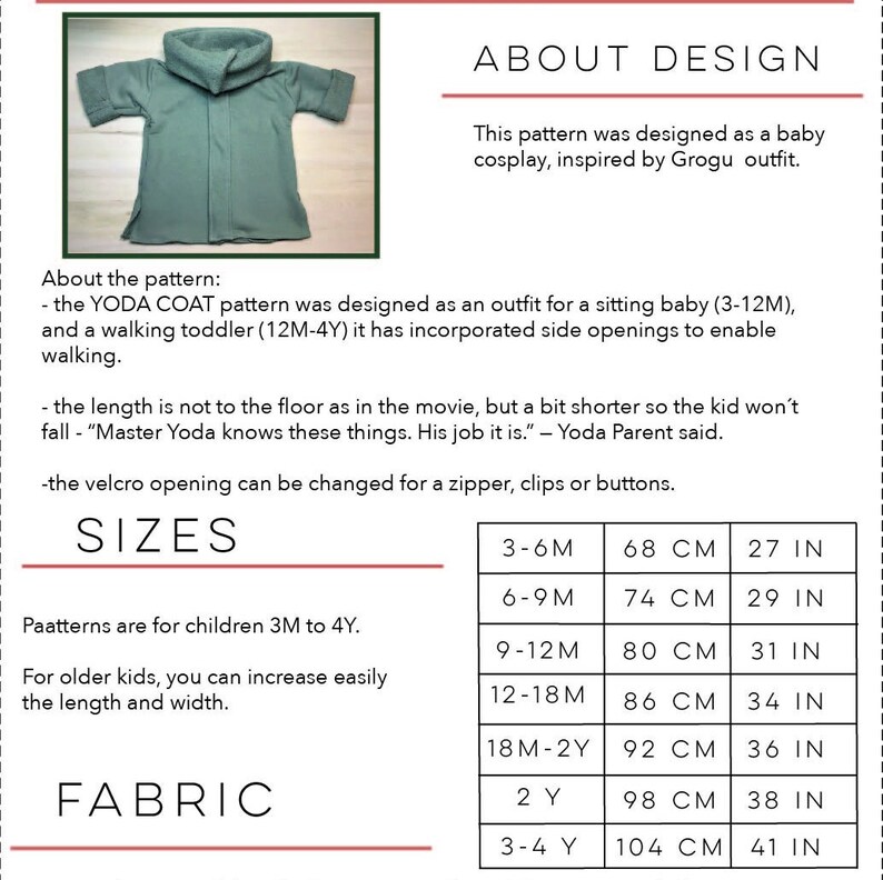 Baby Yoda Coat Sewing Pattern Star Wars Baby Yoda DIY Cosplay Etsy