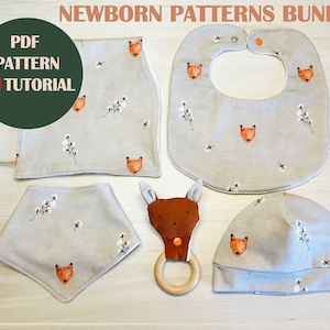 Patrones de costura esenciales para recién nacidos: babero, bandana y gorro (PDF)