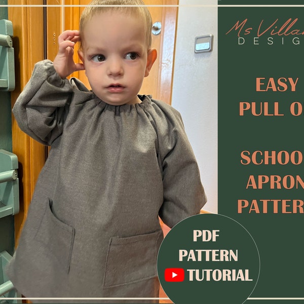 Art smock pattern, Montessori school apron, PDF sewing pattern