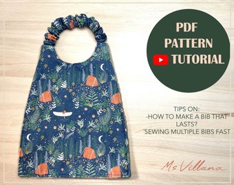 Easy Montessori bib pattern with videotutorial, pullover bib patter, elastic neck bib PDF pattern