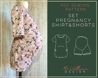 Pregnancy shirt&shorts pattern set, comfy pregnant pants