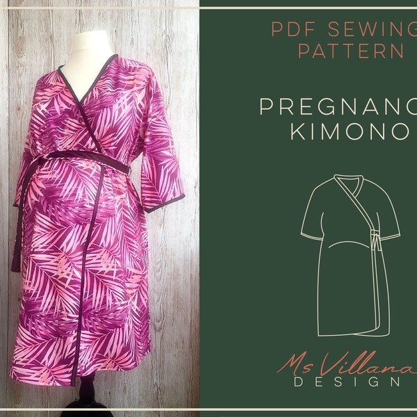 Pregnancy kimono pattern, hospital robe maternity pdf sewing pattern, pregnancy bathrobe plus size kimono