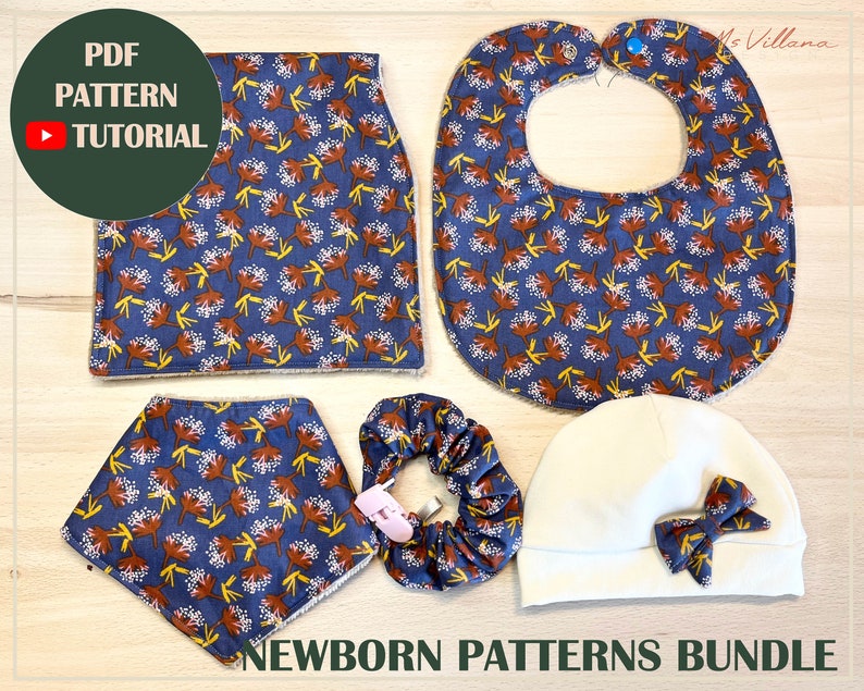Newborn Essentials Sewing Patterns Bundle: Bib, Bandana, Beanie (PDF ...