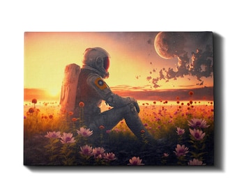 Life Goes On - Astronaut, Astronaut In Flowers, Kids Decoration, Kid Wallart, Art For Kids, Bedroom Decor, Framed Art, Bedroom Art