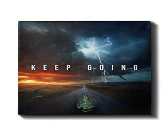 KEEP GOING - TURTLE - Motivational Canvas, Motivational Wallart, Canvas Print, Turtle Art, Green Turtle, Long Road With Turtle, Framed