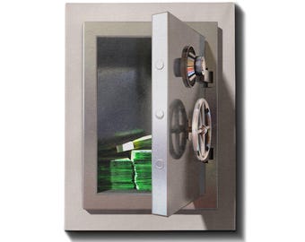 Money Safe - Money Wallart, Money Canvas, Safe Full Of Money, Bedroom Decor, Framed Print, Art With A Safe, Daily Motivation